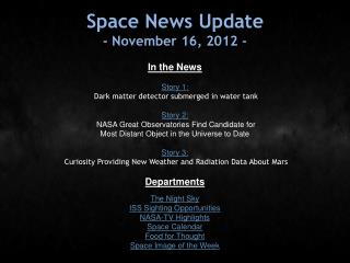 Space News Update - November 16, 2012 -