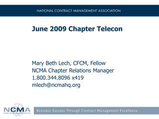 June 2009 Chapter Telecon