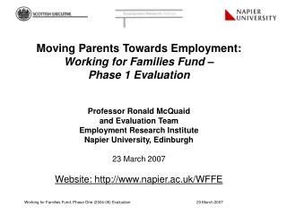 Moving Parents Towards Employment: Working for Families Fund – Phase 1 Evaluation