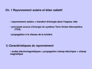 Ch. 1 Rayonnement solaire et bilan radiatif