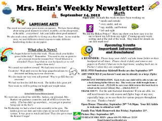 Mrs. Hein’s Weekly Newsletter! September 14, 2012