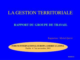 LA GESTION TERRITORIALE