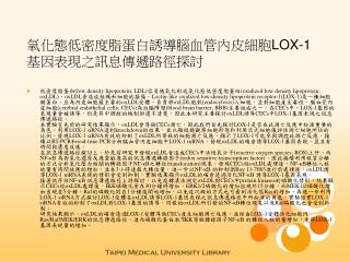 氧化態低密度脂蛋白誘導腦血管內皮細胞 LOX-1 基因表現之訊息傳遞路徑探討