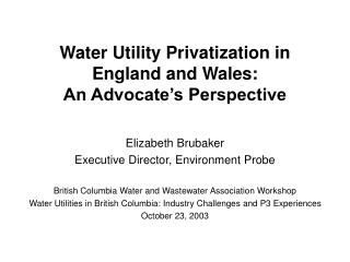 Water Utility Privatization in England and Wales: An Advocate’s Perspective