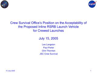 Leo Langston Paul Porter Clint Thornton JSC Crew Survival