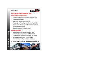 Wir suchen: Technischen Sachbearbeiter (m/w) Ihre Aufgaben im Schwerpunkt: