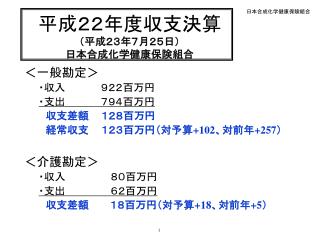 平成２２年度収支決算 （平成２３年７月２５日） 日本合成化学健康保険組合