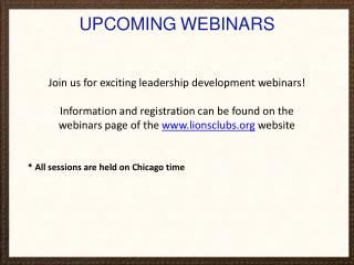 UPCOMING WEBINARS