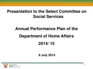 Presentation to the Select Committee on Social Services