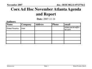 Coex Ad Hoc November Atlanta Agenda and Report