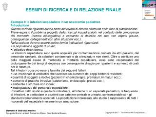 ESEMPI DI RICERCA E DI RELAZIONE FINALE