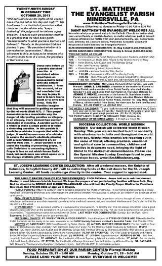 TWENTY-NINTH SUNDAY IN ORDINARY TIME OCTOBER 20, 2013