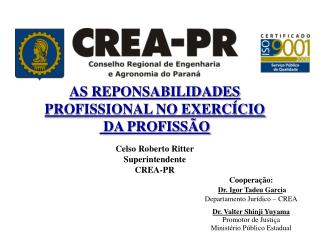 AS REPONSABILIDADES PROFISSIONAL NO EXERCÍCIO DA PROFISSÃO Celso Roberto Ritter Superintendente