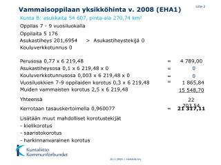 Vammaisoppilaan yksikköhinta v. 2008 (EHA1)