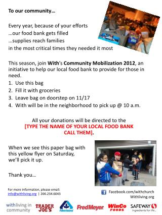 To our community… Every year, because of your efforts …our food bank gets filled