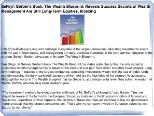 Selwyn Gerber's Book, The Wealth Blueprint, Reveals Success