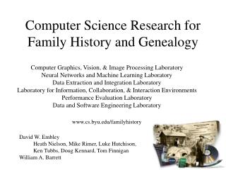 Computer Science Research for Family History and Genealogy