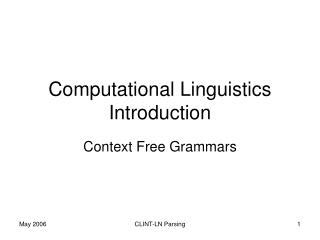 Computational Linguistics Introduction