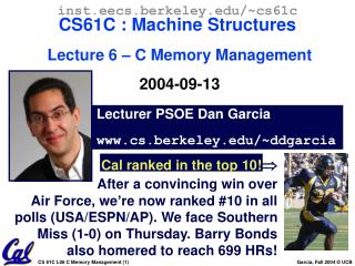Lecturer PSOE Dan Garcia www.cs.berkeley.edu/~ddgarcia