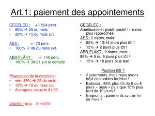 Art.1: paiement des appointements