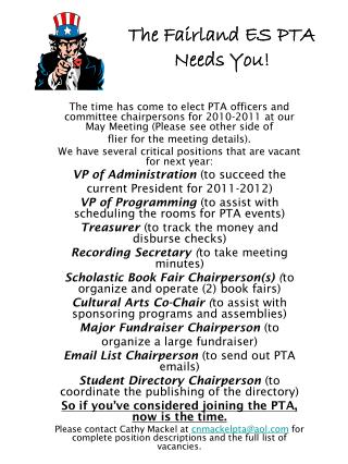 The Fairland ES PTA Needs You!