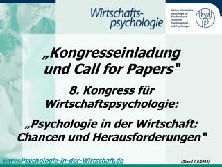 „Kongresseinladung und Call for Papers“ 8. Kongress für Wirtschaftspsychologie: