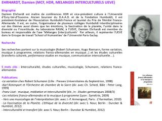 EHRHARDT, Damien (MCF, HDR, MELANGES INTERCULTURELS UEVE) Biographie