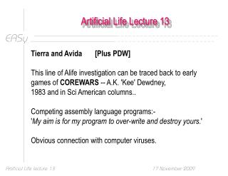Artificial Life Lecture 13