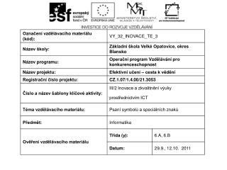 Psaní symbolů a speciálních znaků