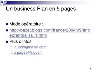 Un business Plan en 5 pages