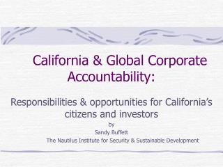 California &amp; Global Corporate Accountability: