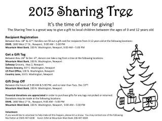 2013 Sharing Tree It’s the time of year for giving!