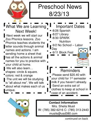 Preschool News 8/23/13