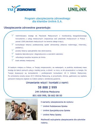 Program ubezpieczenia zdrowotnego dla klientów Unilink S.A.