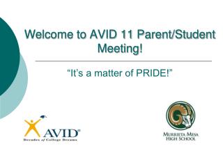 Welcome to AVID 11 Parent/Student Meeting! “It’s a matter of PRIDE!”