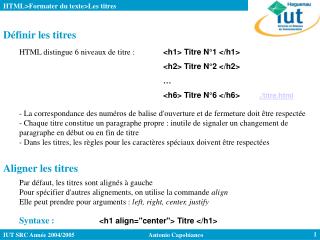 HTML&gt;Formater du texte&gt;Les titres