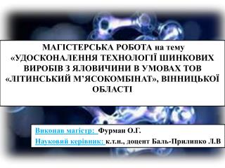 Виконав магістр: Фурман О.Г. Науковий керівник: к.т.н., доцент Баль-Прилипко Л.В .