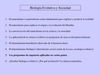 Biología Evolutiva y Sociedad