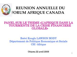 REUNION ANNUELLE DU FORUM AFRIQUE CANADA