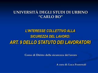 UNIVERSITÀ DEGLI STUDI DI URBINO “CARLO BO”