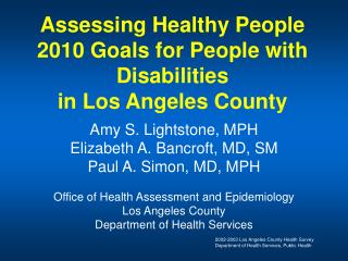 Assessing Healthy People 2010 Goals for People with Disabilities in Los Angeles County