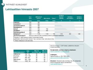 Lehtisaittien hinnasto 2007