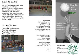 Förderkreis des Handballsports in Schleißheim e.V. Freisinger Str. 3 85764 Oberschleißheim