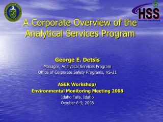 A Corporate Overview of the Analytical Services Program