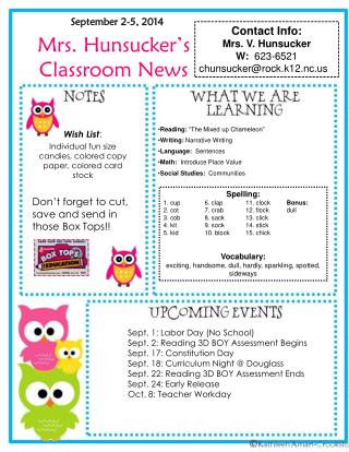 Mrs. Hunsucker’s Classroom News