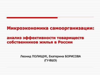 Микроэкономика самоорганизации: анализ эффективности товариществ собственников жилья в России