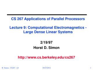 2/19/97 Horst D. Simon cs.berkeley/cs267