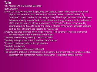 Turin “The Material End of Conscious Machines” Igor Aleksander