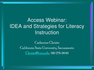 Access Webinar: IDEA and Strategies for Literacy Instruction