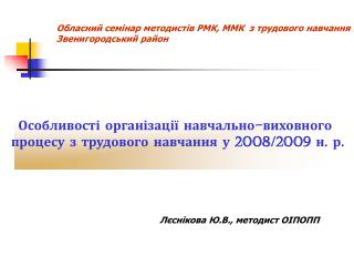 Особливості організації навчально-виховного процесу з трудового навчання у 2008/2009 н. р.